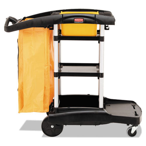 High Capacity Cleaning Cart, Plastic, 4 Shelves, 2 Bins, 21.75" x 49.75" x 38.38", Black-(RCP9T7200BK)