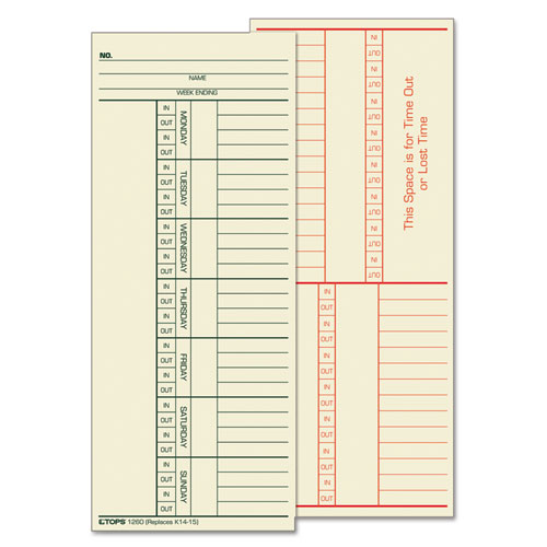 Time Clock Cards, Replacement for K14-15, Two Sides, 3.38 x 8.25, 500/Box-(TOP1260)