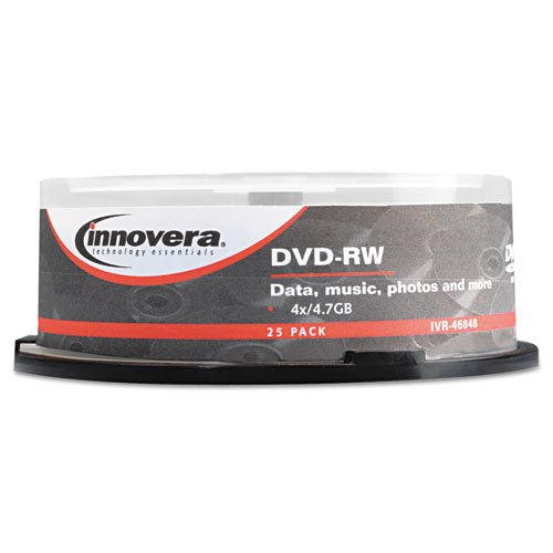 DVD-RW Rewriteable Disc, 4.7 GB, 4x, Spindle, Silver, 25/Pack-(IVR46848)