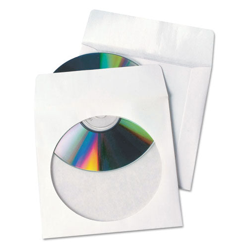 Tech-No-Tear Poly/Paper CD/DVD Sleeves, 1 Disc Capacity, White, 100/Box-(QUA77203)
