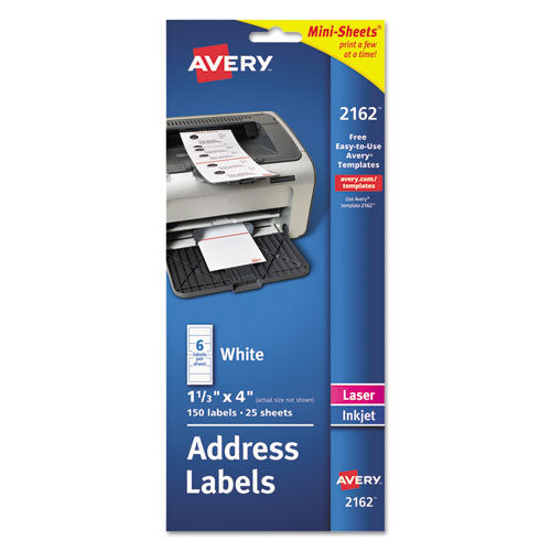 Mini-Sheets Mailing Labels, Inkjet/Laser Printers, 1 x 2.63, White, 8/Sheet, 25 Sheets/Pack-(AVE2160)