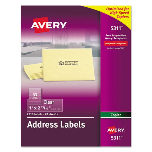 Copier Mailing Labels, Copiers, 1 x 2.81, Clear, 33/Sheet, 70 Sheets/Pack-(AVE5311)