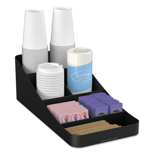 Trove Seven-Compartment Coffee Condiment Organizer, 7.75 x 16 x 5.25, Black-(EMSCOMP7BLK)