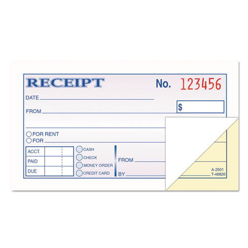 Money and Rent Receipt Books, Two-Part Carbonless, 4.78 x 2.75, 50 Forms Total-(TOP46820)