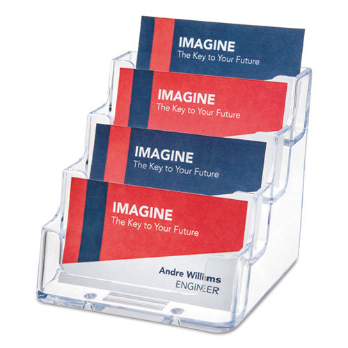 4-Pocket Business Card Holder, Holds 200 Cards, 3.94 x 3.5 x 3.75, Plastic, Clear-(DEF70841)