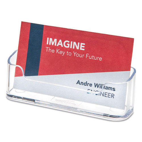 Horizontal Business Card Holder, Holds 50 Cards, 3.88 x 1.38 x 1.81, Plastic, Clear-(DEF70101)