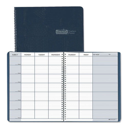 Recycled Teachers Planner, Weekly, Two-Page Spread (Seven Classes), 11 x 8.5, Blue Cover-(HOD50907)