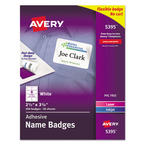 Flexible Adhesive Name Badge Labels, 3.38 x 2.33, White, 400/Box-(AVE5395)