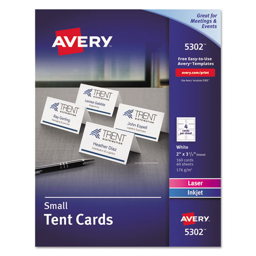 Small Tent Card, White, 2 x 3.5, 4 Cards/Sheet, 40 Sheets/Pack-(AVE5302)