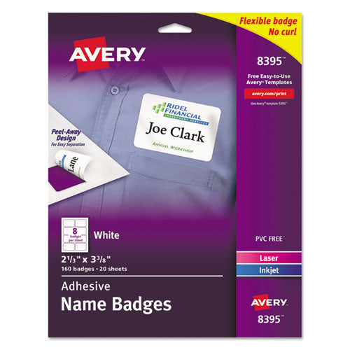 Flexible Adhesive Name Badge Labels, 3.38 x 2.33, White, 160/Pack-(AVE8395)