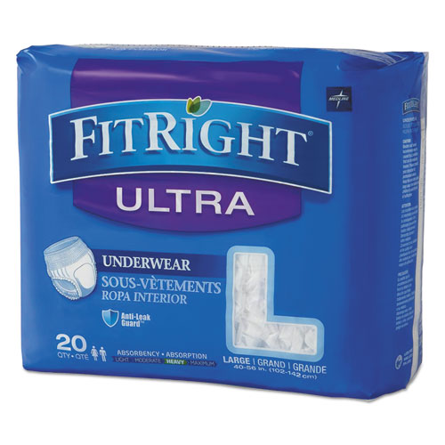 FitRight Ultra Protective Underwear, Large, 40" to 56" Waist, 20/Pack, 4 Pack/Carton-(MIIFIT23505ACT)