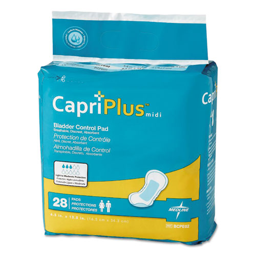 Capri Plus Bladder Control Pads, Extra Plus, 6.5" x 13.5", 28/Pack, 6/Carton-(MIIBCPE02CT)
