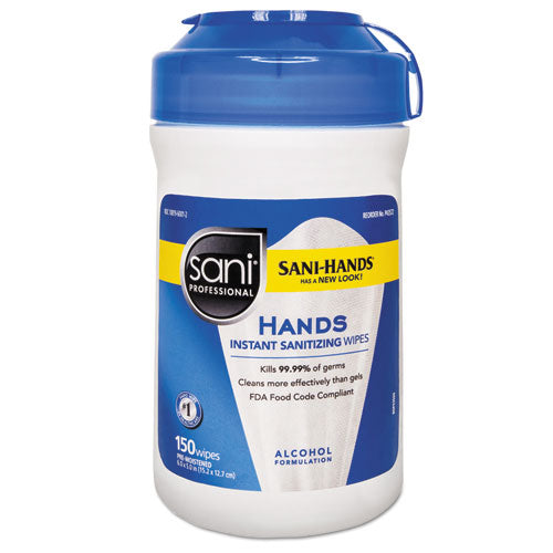 Hands Instant Sanitizing Wipes, 6 x 5, Unscented, White, 150/Canister, 12 Canisters/Carton-(NICP43572CT)