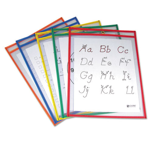 Reusable Dry Erase Pockets, 9 x 12, Assorted Primary Colors, 5/Pack-(CLI40630)