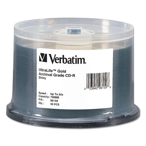 CD-R Archival Grade Recordable Disc, 700 MB/80 min, 52x, Spindle, Gold, 50/Pack-(VER96159)