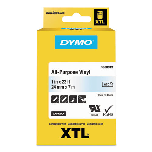 XTL All-Purpose Vinyl Labels, 1" x 24.6 ft, Clear/Black Print-(DYM1868743)