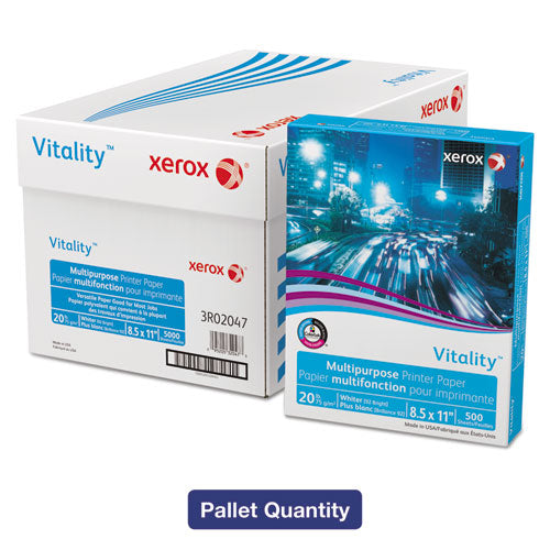 Vitality Multipurpose Print Paper, 92 Bright, 20 lb Bond Weight, 8.5 x 11, White, 500/Ream, 10 Reams/Ct, 40 Cartons/Pallet-(XER3R02047PLT)