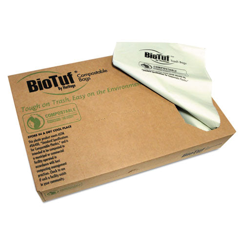 Biotuf Compostable Can Liners, 60 gal, 0.9 mil, 38" x 58", Green, 20 Bags/Roll, 5 Rolls/Carton-(HERY7658TER01)