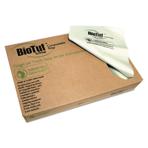Biotuf Compostable Can Liners, 45 gal, 0.9 mil, 40" x 46", Green, 25 Bags/Roll, 5 Rolls/Carton-(HERY8046TER01)