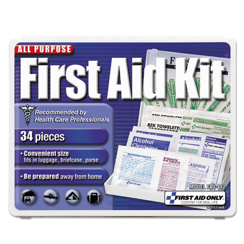 All-Purpose First Aid Kit, 34 Pieces, 3.74 x 4.75, 34 Pieces, Plastic Case-(FAO112)