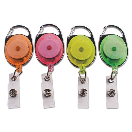 Carabiner-Style Retractable ID Card Reel, 30" Extension, Assorted Neon Colors, 20/Pack-(AVT91119)