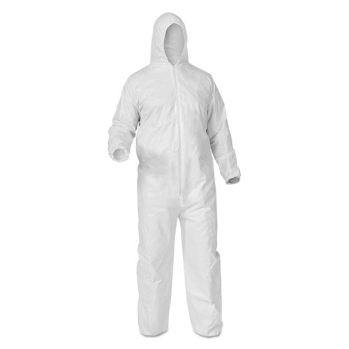 A35 Liquid and Particle Protection Coveralls, Zipper Front, Hooded, Elastic Wrists and Ankles, X-Large, White, 25/Carton-(KCC38939)