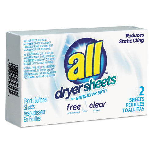Free Clear Vend Pack Dryer Sheets, Fragrance Free, 2 Sheets/Box, 100 Box/Carton-(VEN2979353)