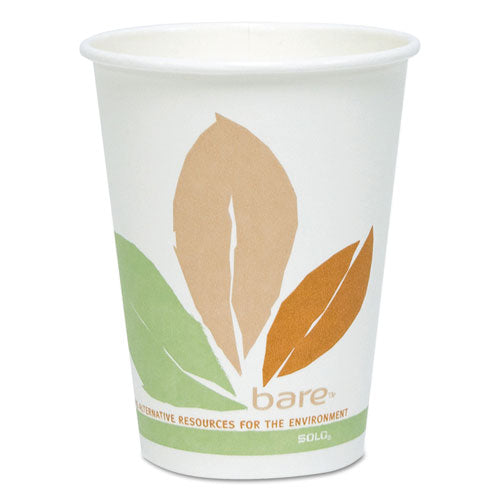 Bare Eco-Forward PLA Paper Hot Cups, 12 oz, Leaf Design, White/Green/Orange, 50/Pack-(SCC412PLNJ7234P)