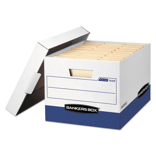 R-KIVE Heavy-Duty Storage Boxes, Letter/Legal Files, 12.75" x 16.5" x 10.38", White/Blue, 12/Carton-(FEL07243)