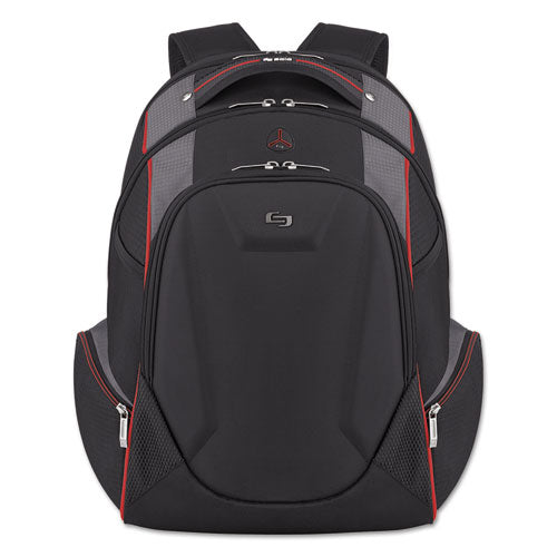 Launch Laptop Backpack, Fits Devices Up to 17.3", Polyester, 12.5 x 8 x 19.5, Black/Gray/Red-(USLACV7114)