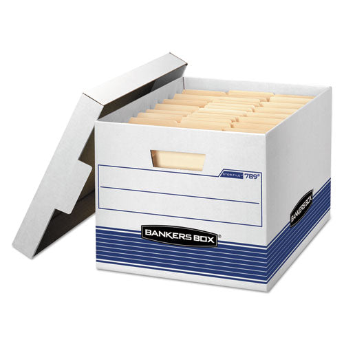 STOR/FILE Medium-Duty Letter/Legal Storage Boxes, Letter/Legal Files, 12.75" x 16.5" x 10.5", White/Blue, 12/Carton-(FEL00789)