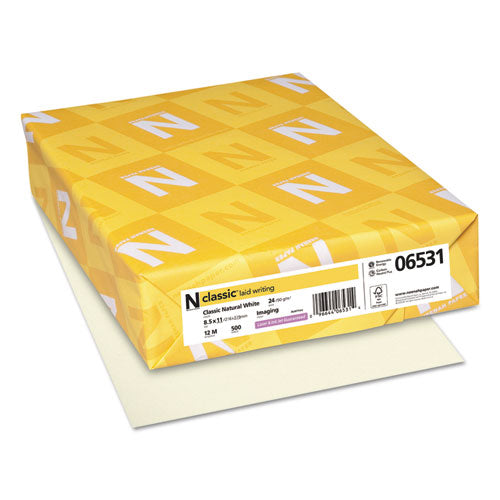 CLASSIC Laid Stationery, 24 lb Bond Weight, 8.5 x 11, Classic Natural White, 500/Ream-(NEE06531)