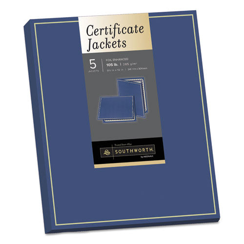 Certificate Jacket, Navy/Gold Border, 88-lb Felt Finish Stock, 12 x 9.5, 5/Pack-(SOUPF6)