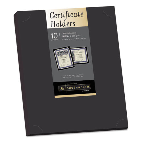 Certificate Holder, Black, 105lb Linen Stock, 12 x 9.5, 10/Pack-(SOUPF18)