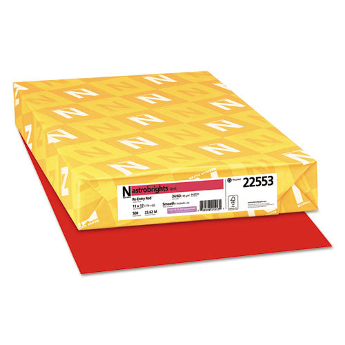 Color Paper, 24 lb Bond Weight, 11 x 17, Re-Entry Red, 500/Ream-(WAU22553)