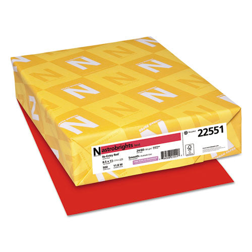 Color Paper, 24 lb Bond Weight, 8.5 x 11, Re-Entry Red, 500 Sheets/Ream-(WAU22551)