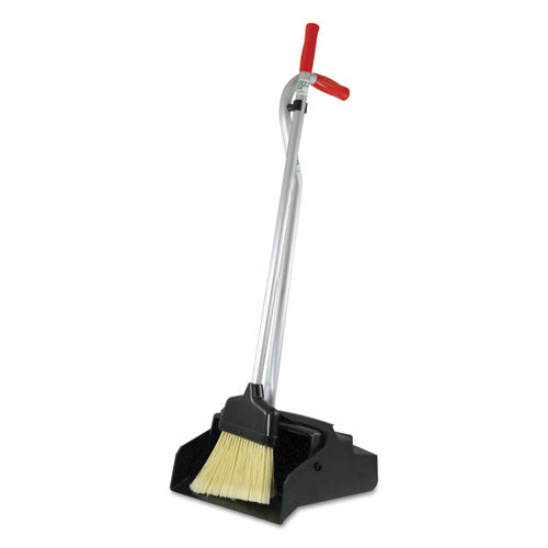 Ergo Dustpan With Broom, 12w x 33h, Metal with Vinyl Coated Handle, Red/Silver-(UNGEDPBR)