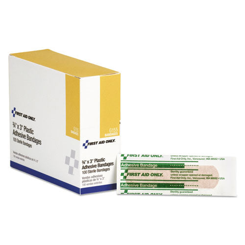 Plastic Adhesive Bandages, 3 x 0.75, 100/Box-(FAOG155)