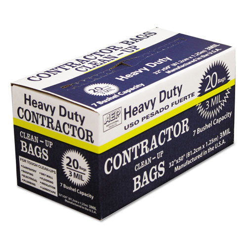 Heavy-Duty Contractor Clean-Up Bags, 60 gal, 3 mil, 32" x 50", Black, 20/Carton-(WBI186470)