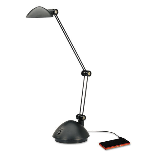 Twin-Arm Task LED Lamp with USB Port, 11.88w x 5.13d x 18.5h, Black-(ALELED912B)