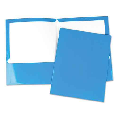 Laminated Two-Pocket Folder, Cardboard Paper, 100-Sheet Capacity, 11 x 8.5, Blue, 25/Box-(UNV56419)