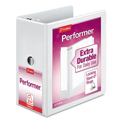 Performer ClearVue Slant-D Ring Binder, 3 Rings, 5" Capacity, 11 x 8.5, White-(CRD17950)