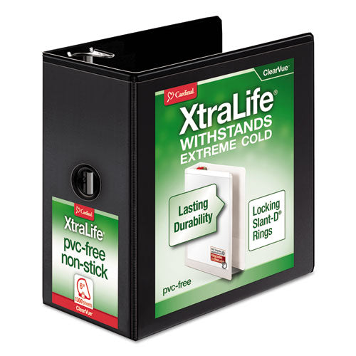 XtraLife ClearVue Non-Stick Locking Slant-D Ring Binder, 3 Rings, 6" Capacity, 11 x 8.5, Black-(CRD26361)