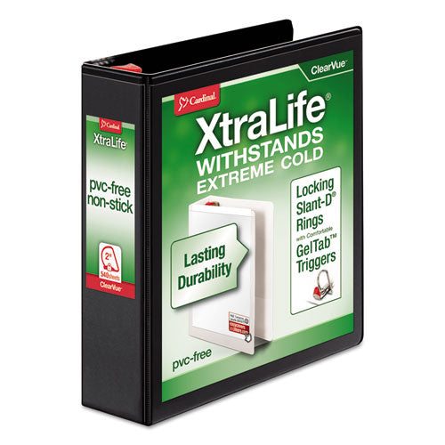 XtraLife ClearVue Non-Stick Locking Slant-D Ring Binder, 3 Rings, 2" Capacity, 11 x 8.5, Black-(CRD26321)