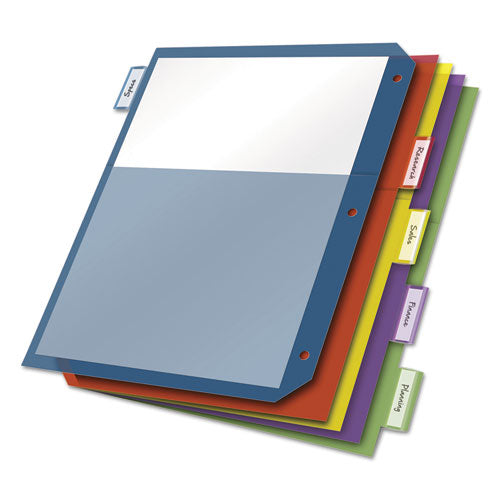 Poly 2-Pocket Index Dividers, 5-Tab, 11 x 8.5, Assorted, 4 Sets-(CRD84003)