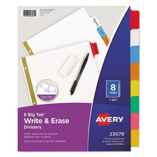 Write and Erase Big Tab Paper Dividers, 8-Tab, 11 x 8.5, White, Assorted Tabs,1 Set-(AVE23079)