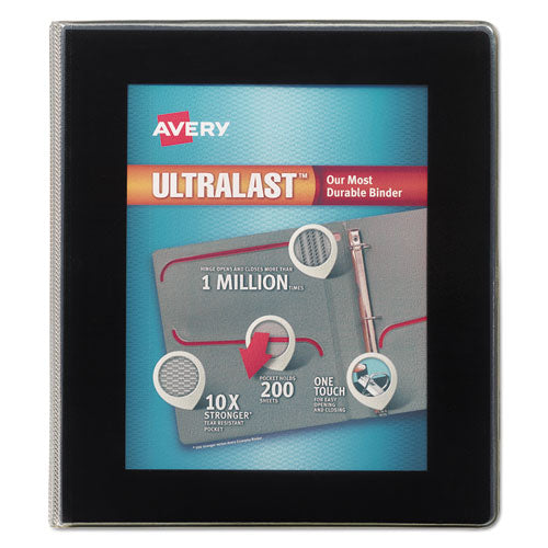 UltraLast Heavy-Duty View Binder with One Touch Slant Rings, 3 Rings, 1" Capacity, 11 x 8.5, Black-(AVE79710)