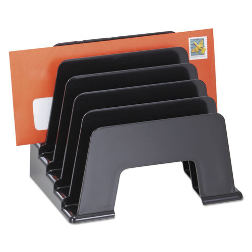 Recycled Plastic Incline Sorter, 5 Sections, DL to A5 Size Files, 8" x 5.5" x 6", Black-(UNV08104)