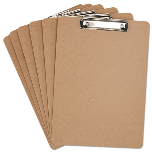 Hardboard Clipboard with Low-Profile Clip, 0.5" Clip Capacity, Holds 8.5 x 11 Sheets, Brown, 6/Pack-(UNV05562)
