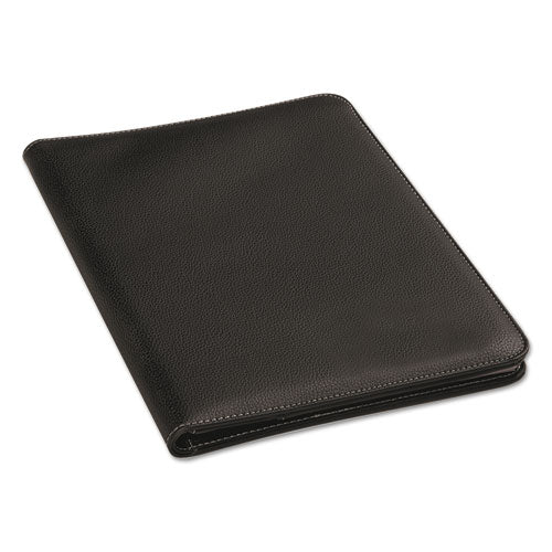 Leather-Look Pad Folio, Inside Flap Pocket w/Card Holder, Black-(UNV32660)